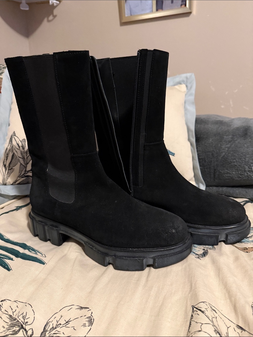 Free People Black Chunky Lace-Up Chelsea Boots